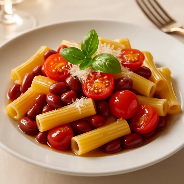 Ensalada de Pasta con Tomate, Albahaca y Frijoles