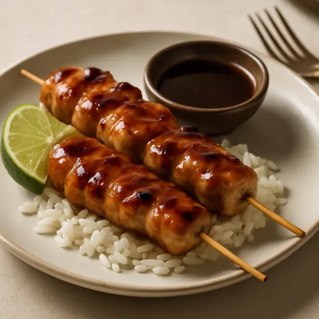 Pinchos de pollo indonesios con salsa de maní