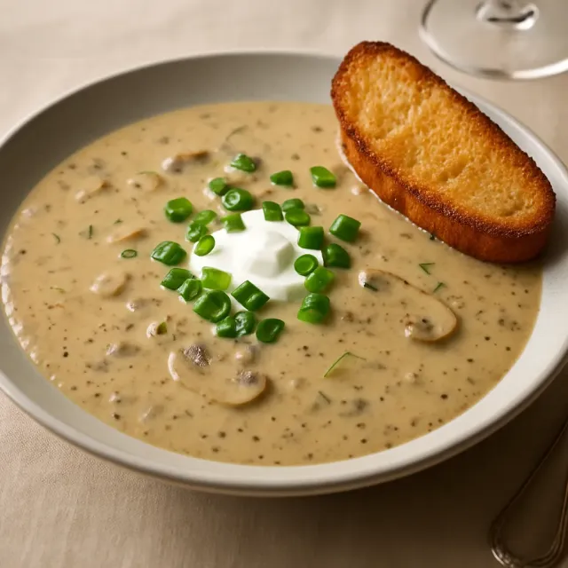 Pilz-Hähnchen-Suppe mit Sauerrahm