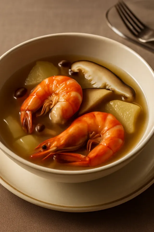 Pilz, Garnelen und Winterrübensuppe