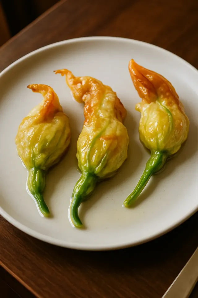 Fleurs de courge farcies et frites