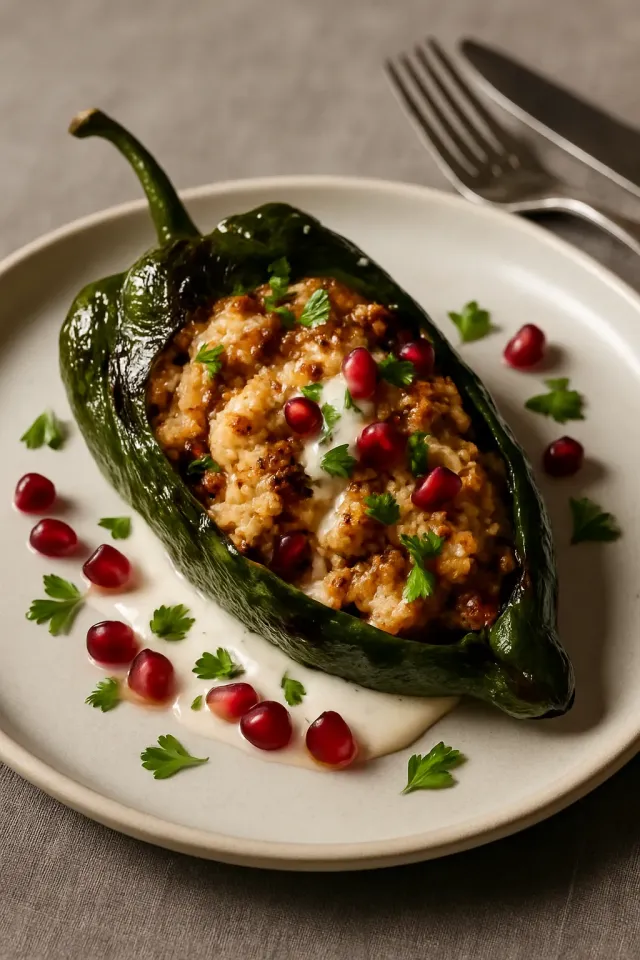 Чили en Nogada (Мексиканские фаршированные перцы Poblano в грецком соусе)