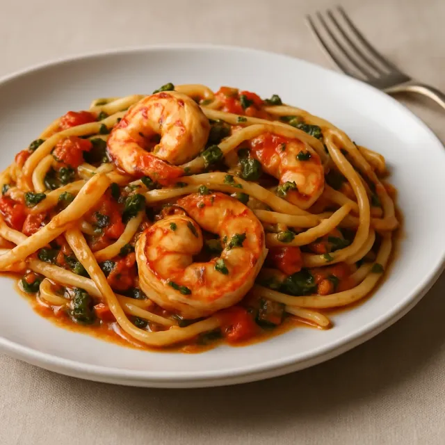 Pâtes aux Crevettes et Tomates Fraîches