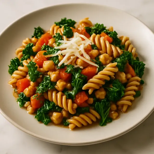 Pasta con Garbanzos, Tomate y Espinacas