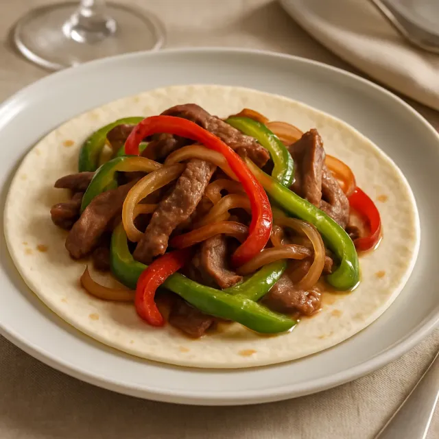Steak, Zwiebel und Paprika Fajitas