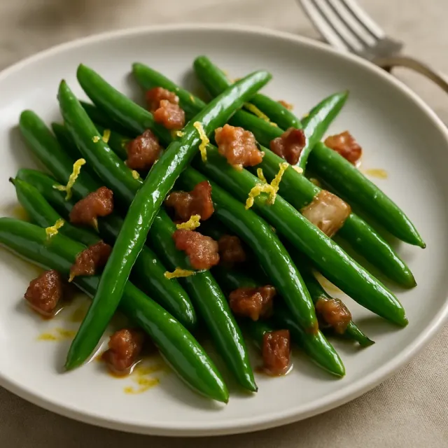 Haricots verts au bacon et à l'ail