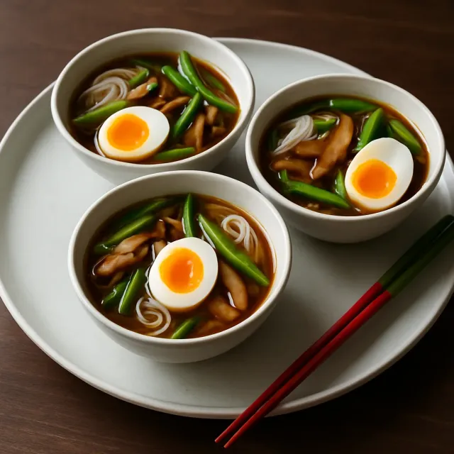 Spicy Miso Soup with Roasted Shiitake Mushrooms and Green Beans