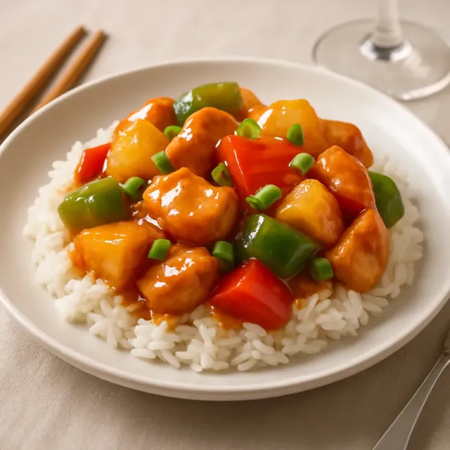 Cuisses de poulet cuites au four à la sauce aigre-douce avec ananas