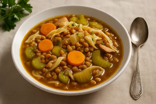 Суп из чечевицы с курицей и лапшой в Instant Pot