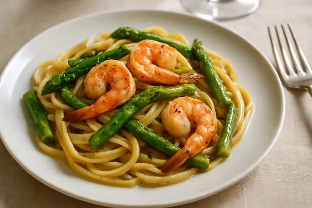 Fettuccine aux Crevettes et Asperges
