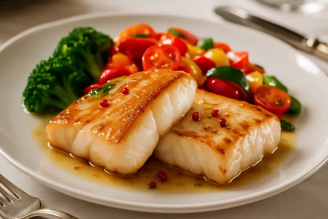 Pesce al Forno con Pomodori, Peperoni e Cipolle