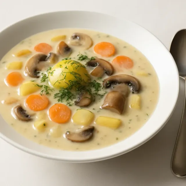 Russische Pilz- und Kartoffelsuppe
