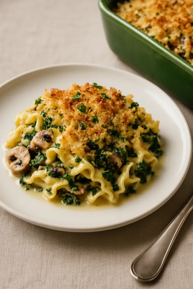 Pasta horneada rellena de champiñones