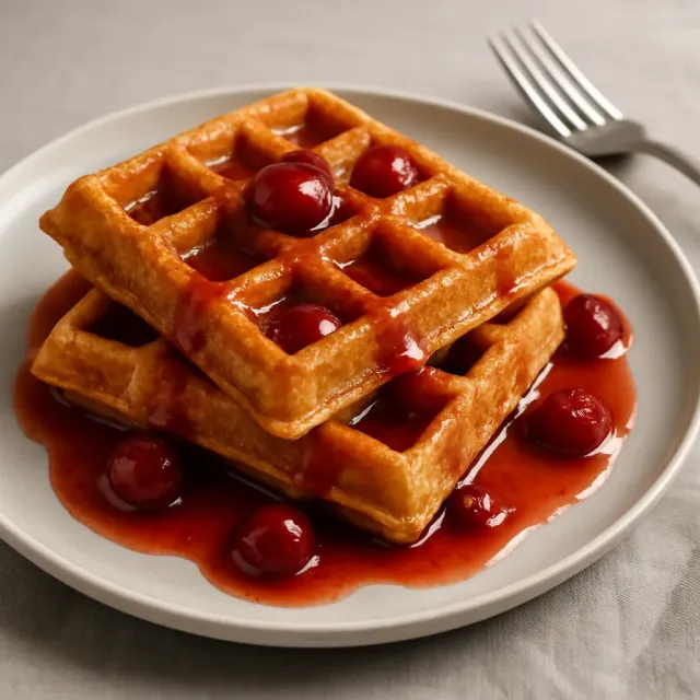 Sweet Potato Waffles with Cranberry Maple Syrup