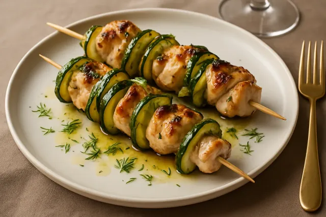 Brochetas de Pollo con Pepinillos