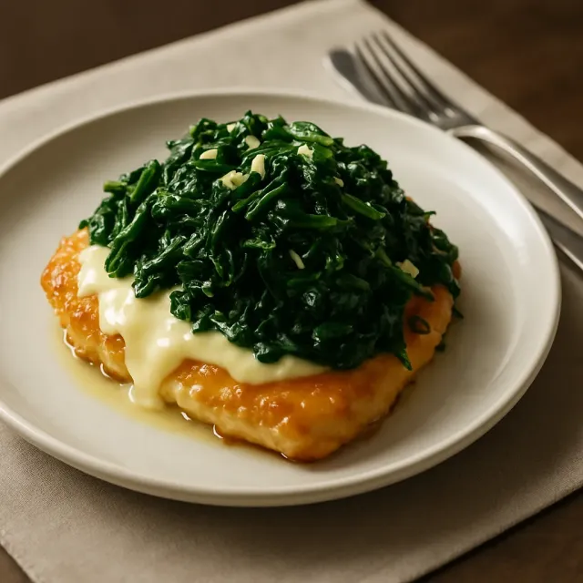 Pollo con Mozzarella y Espinacas al Ajo