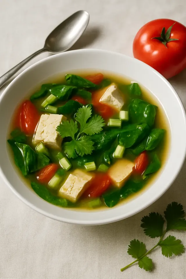 Tofu, Tomato, and Spinach Soup