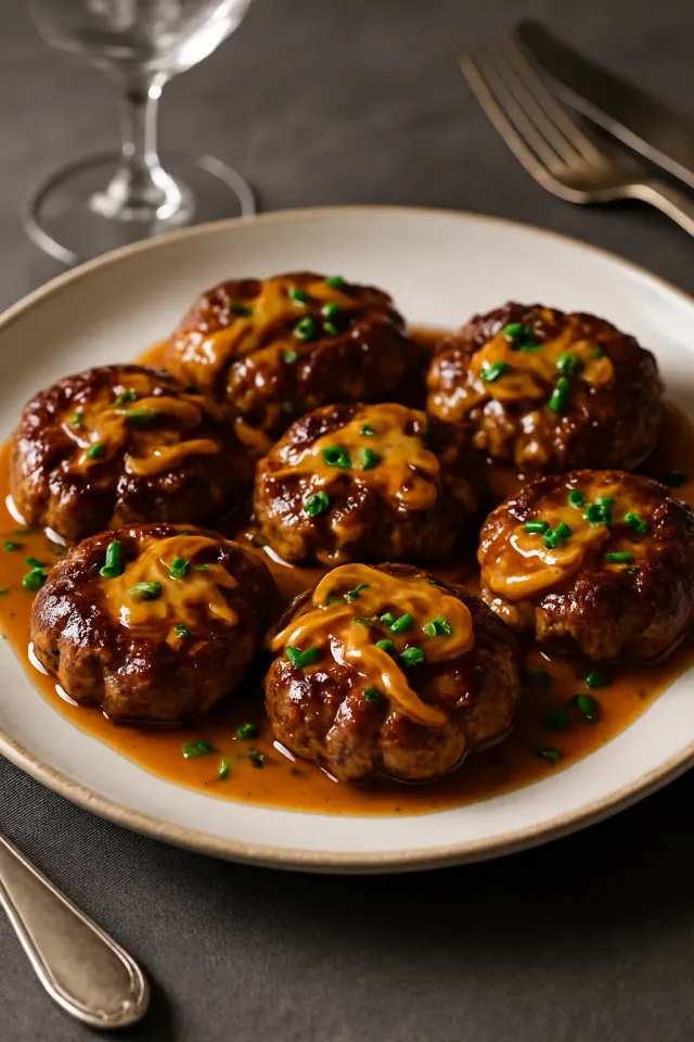 Steak Hamburger dengan Bawang dan Gravy