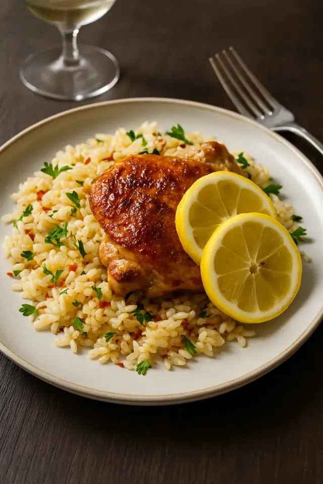 Cacerola de pollo y arroz al limón