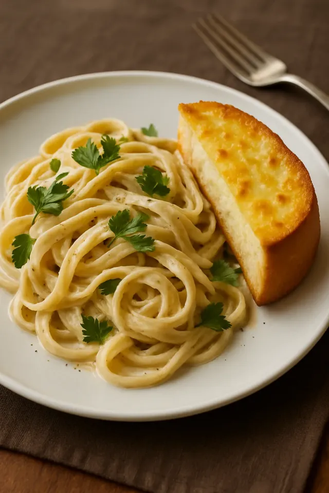Ayam Alfredo dengan Mie Fettuccini