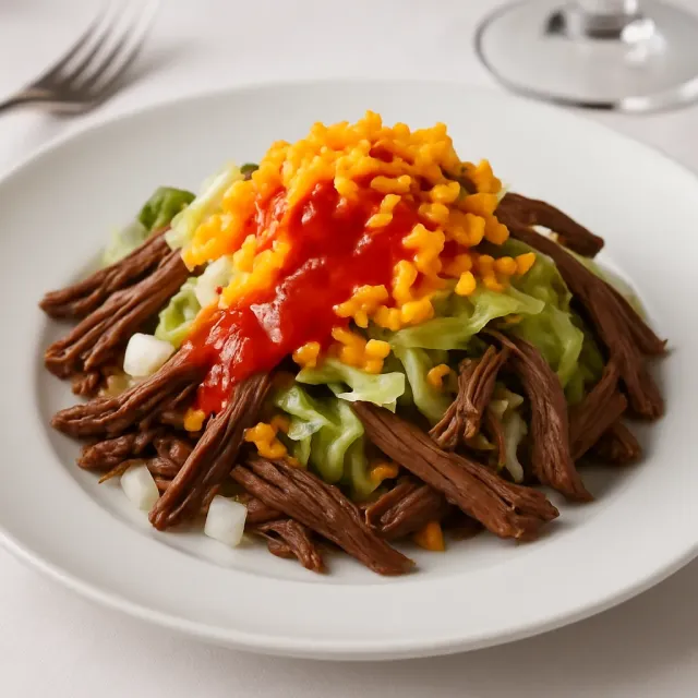 토스타다 데 살피콘 (쇠고기 찢은 것)