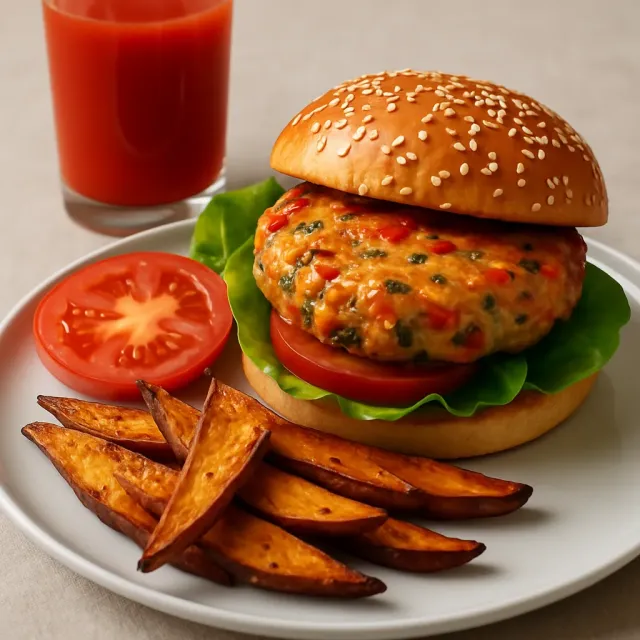 Hamburger di Salmone e Patate Dolci al Forno