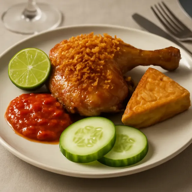 Ayam Penyet Pedas (Pollo Penyet Indonesio Picante)