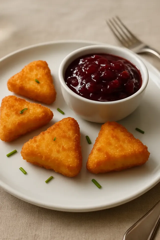 ชีส Camembert ทอดและซอสแครนเบอร์รี่