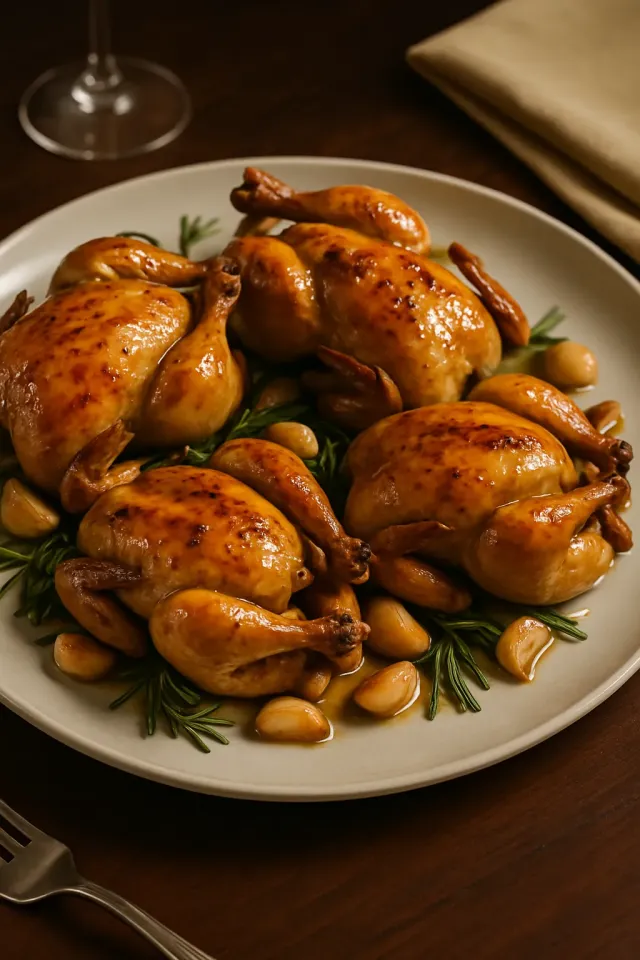 ไก่แคระอบกับกระเทียมและโรสแมรี่