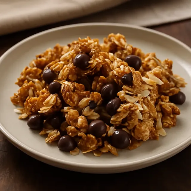 Granola Crocante de Pasta de Amendoim, Chocolate e Coco