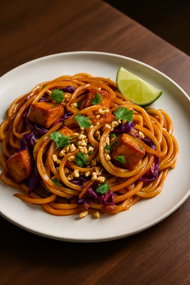 Salteado de Tofu y Fideos con Caramelo y Manzana