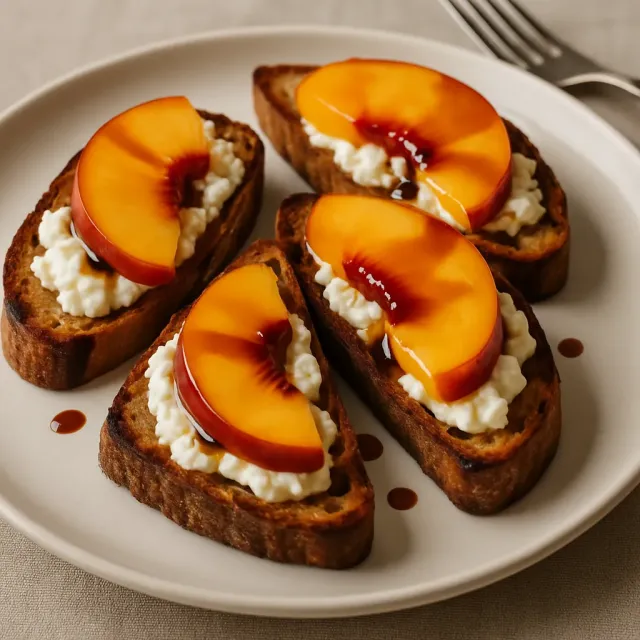Bruschetta de Burrata com Pêssego Flambeado