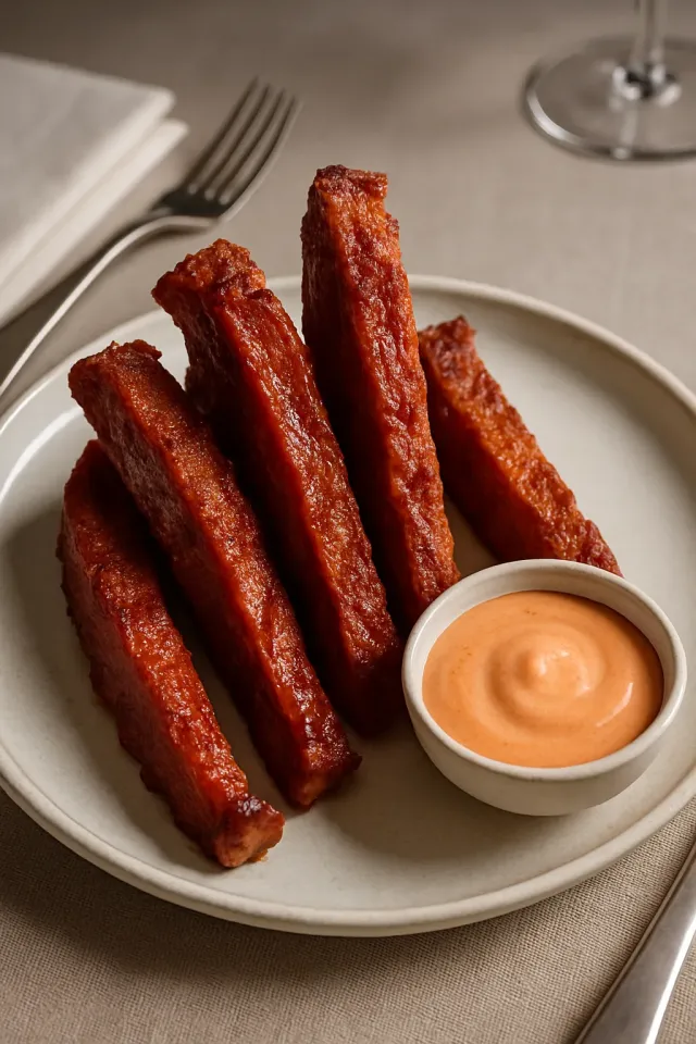 Acılı Sarımsaklı Sriracha Daldırma Soslu SPAM Patates Kızartmaları