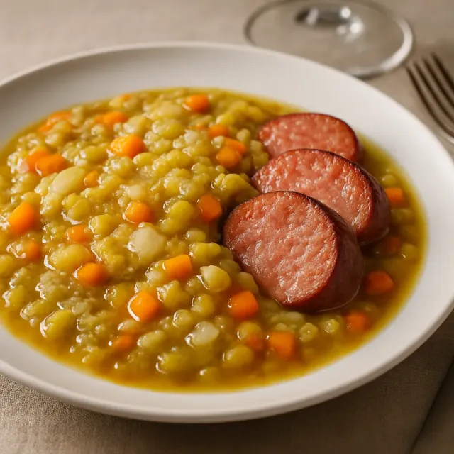 Slow Cooker Spalterbsensuppe mit Wurst