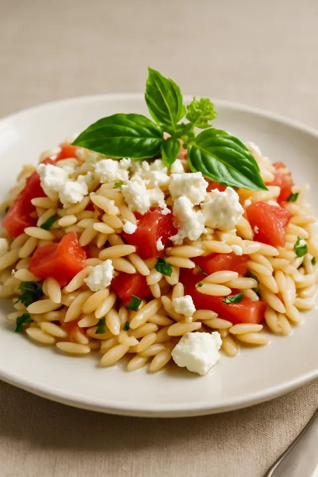 Orzo- und Tomatensalat mit Feta-Käse