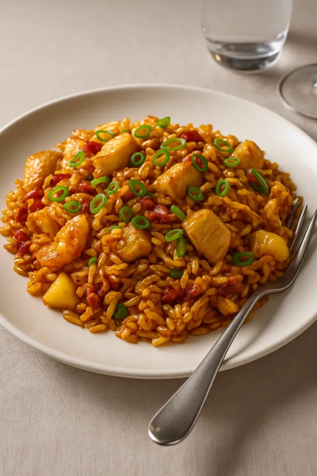 Riz frit thaïlandais à l'ananas et au poulet