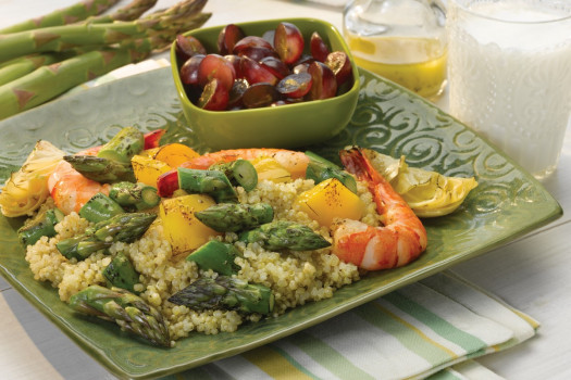 Grilled Asparagus and Shrimp Quinoa Salad with Lemon Vinaigrette