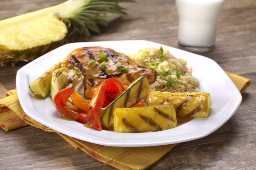 Grilled Pineapple Ginger Glazed Chicken with Zucchini and Peppers