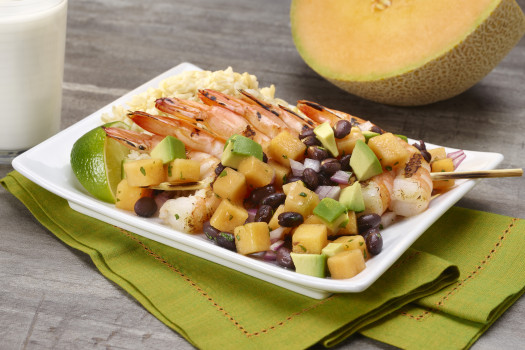 Grilled Shrimp with Cantaloupe Avocado Salsa