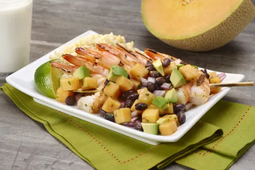Grilled Shrimp with Cantaloupe Avocado Salsa