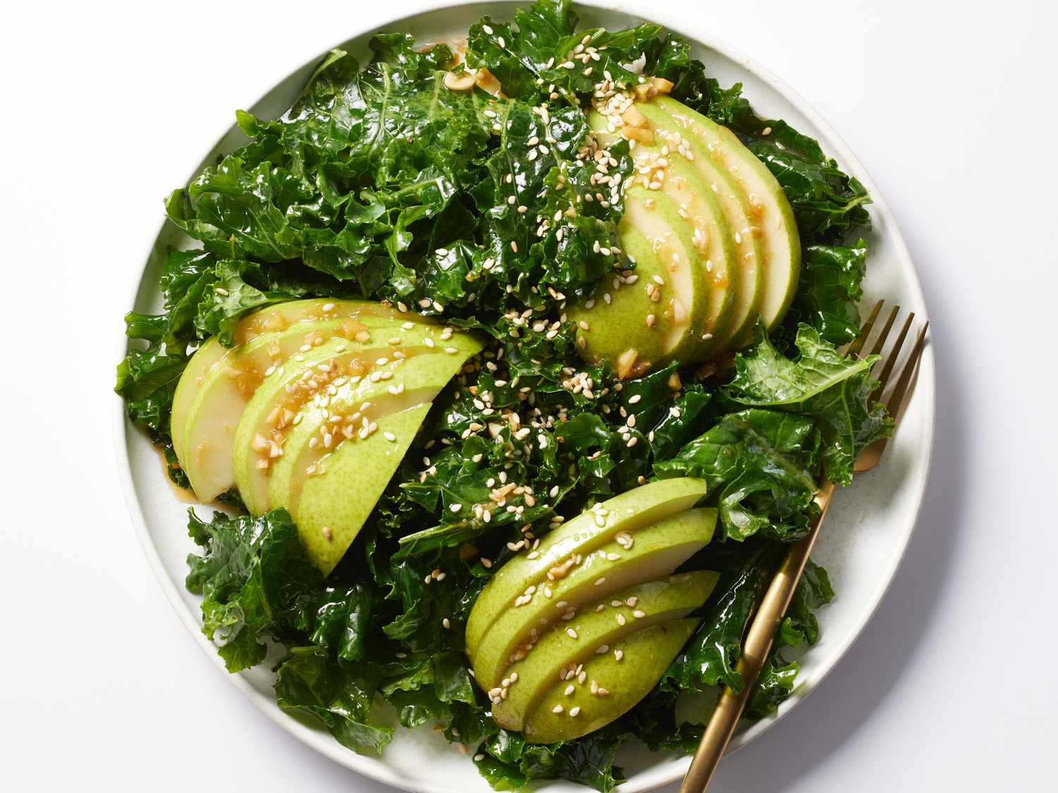Kale and Pear Salad with Sesame-Ginger Dressing