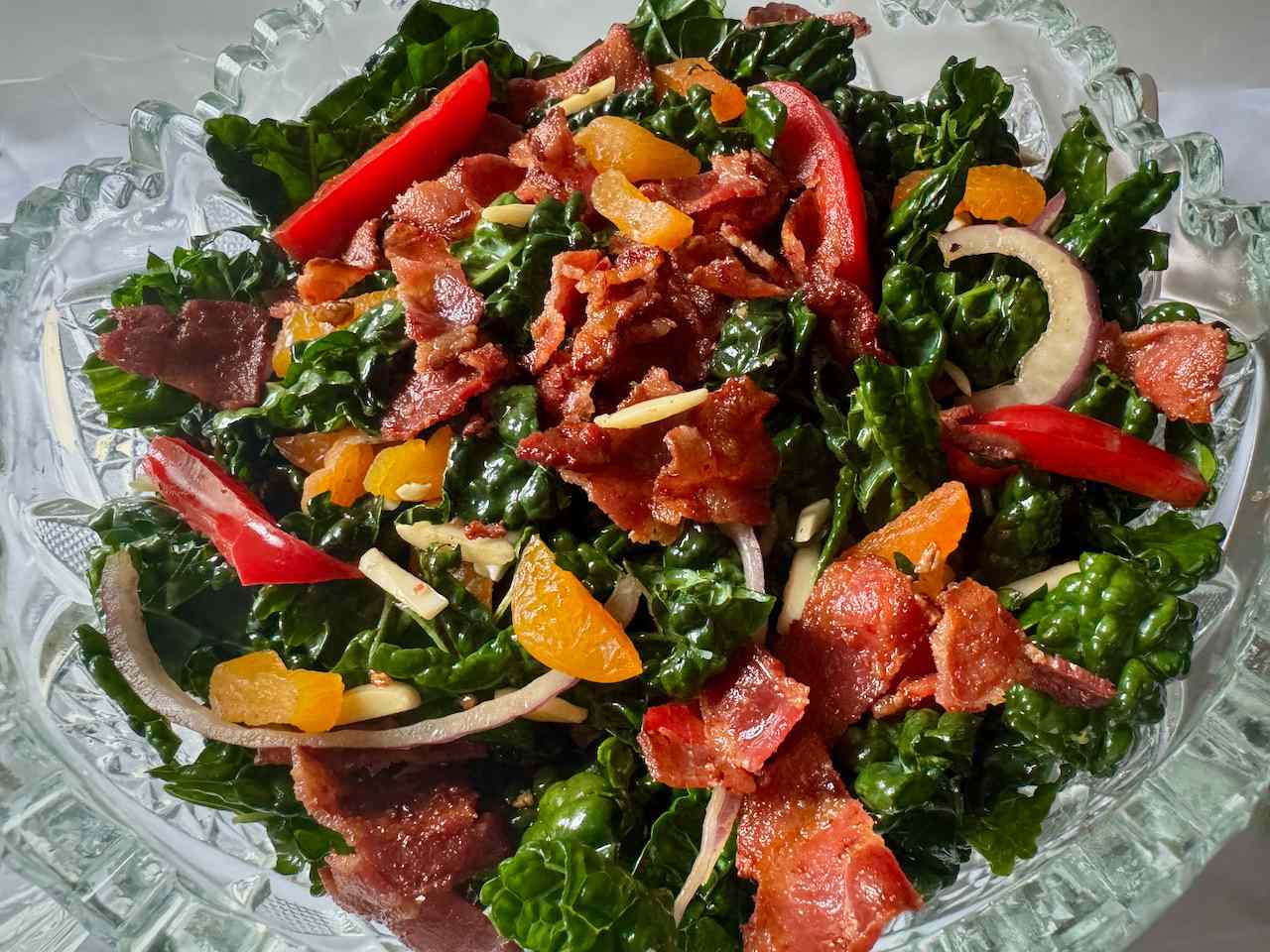 Lacinato Kale Salad with Warm Bacon Vinaigrette
