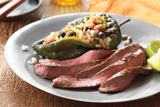 Lime-Marinated Flank Steak with Stuffed Poblano Peppers