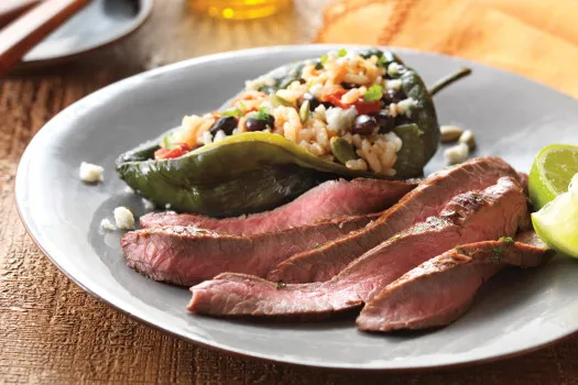 Lime-Marinated Flank Steak with Stuffed Poblano Peppers