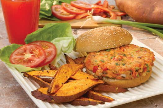 Salmon Burgers and Sweet Potato Oven Fries