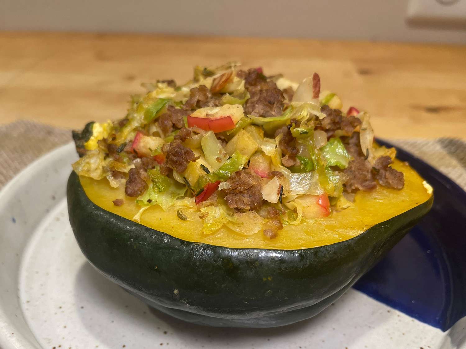 Sausage and Cabbage Stuffed Acorn Squash