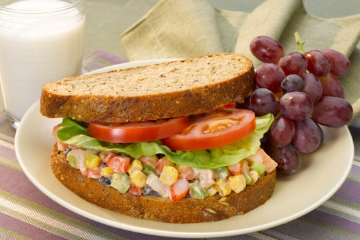 Shrimp Confetti Salad Sandwich with Grapes