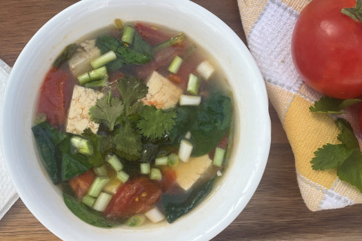 Tofu, Tomato, and Spinach Soup