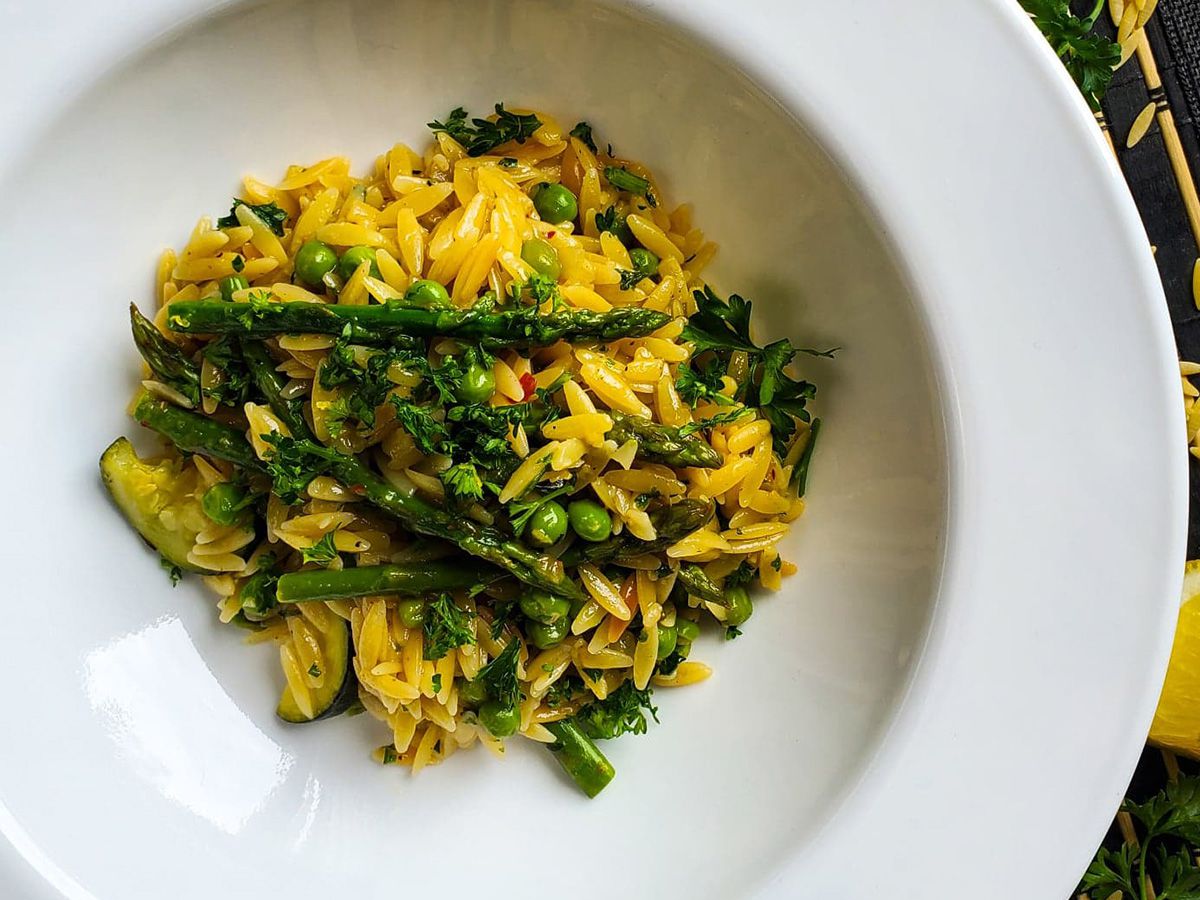 Zucchini and Asparagus Orzo Risotto