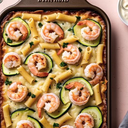 Zucchini and Shrimp Macaroni Gratin